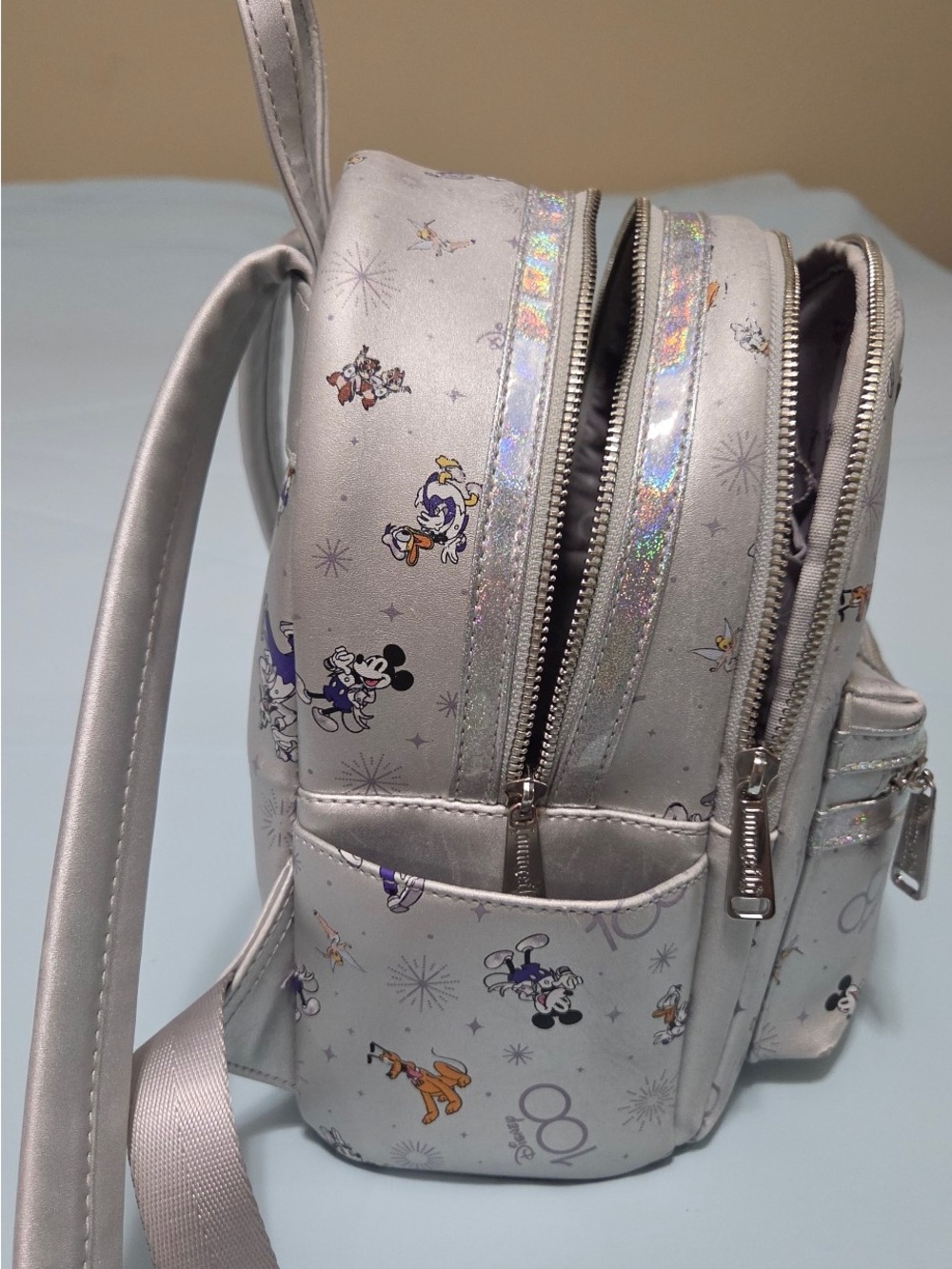 Disney Silver Mini Backpack with Holographic Trim and Character Print